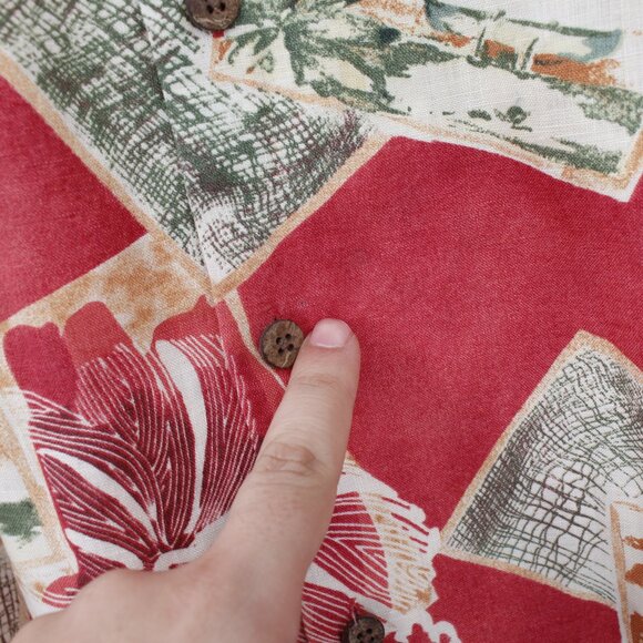 Tommy Bahama Hawaiian Shirt Mens Large Linen camp loop collar postcard floral - Picture 4 of 14